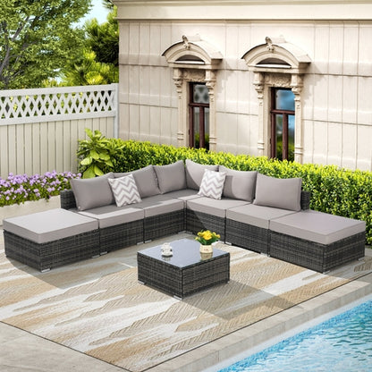 8 Piece Outdoor Patio Sectional Sofa Set – Wicker Conversation Set