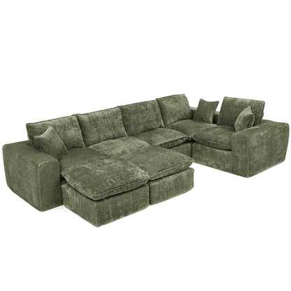 Modern Boucle L-Shaped Sectional Sofa with Two Moveable Ottomans,