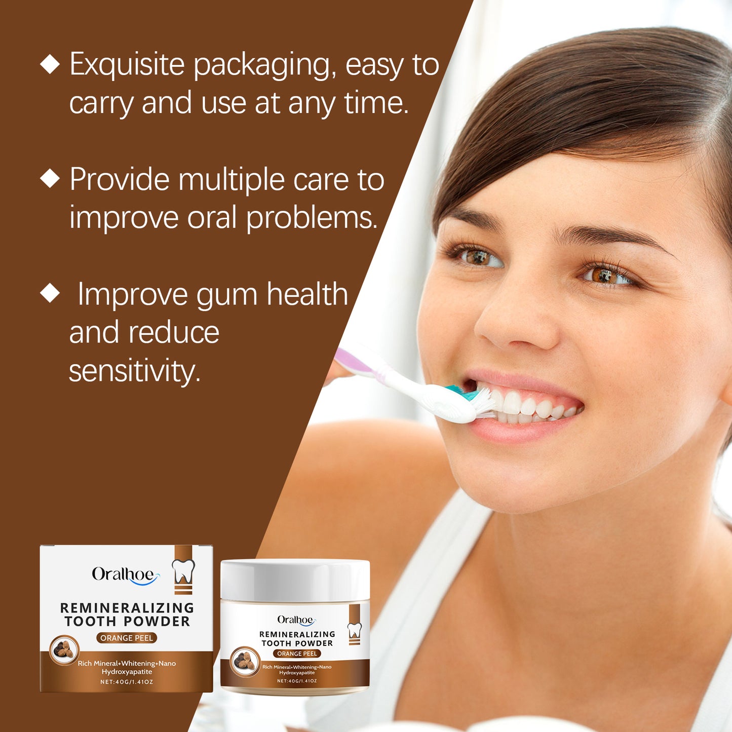 Oralhoe Tangerine Peel Dental Powder Gentle Cleaning Remove Stains Breath Fresh Mouth Care Smile Oral Care