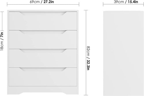 Modern 4 Drawer Dresser, White, Clothing Organizer