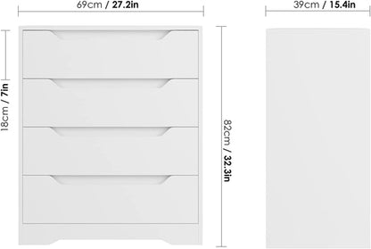 Modern 4 Drawer Dresser, White, Clothing Organizer