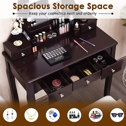 Brown Vanity Table Set With 10 LED Lights For Bedroom