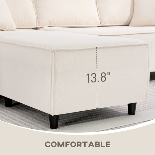 Corner Sofa With Reversible Chaise Lounge, Corduroy L-Shaped Sectional