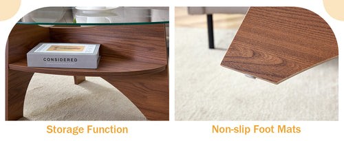 Oval Glass Coffee Table – 41.3" Modern Tempered Glass Table,