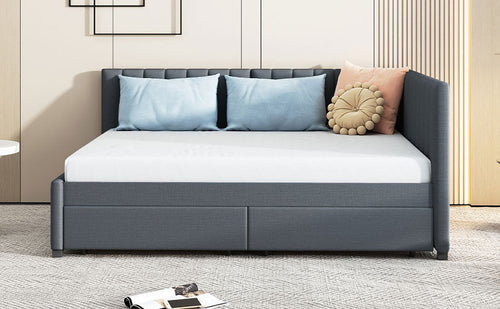 Upholstered Daybed with 2 Storage Drawers Sofa Bed Frame, Linen Fabric