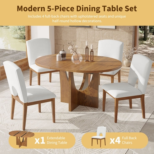 Modern 5-Piece Extendable Round Dining Table Set with 16.2inch
