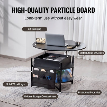 Lift Top Coffee Table, 35.3 In Round Coffee Table With Extra Storage