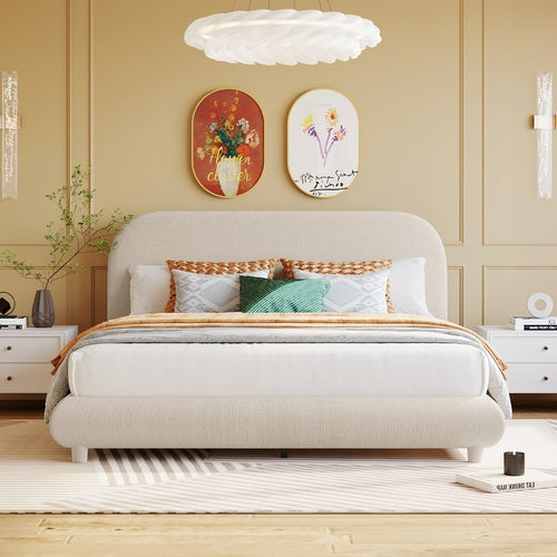 Teddy Fleece Upholstered Platform Bed with Thick Fabric, Solid Frame