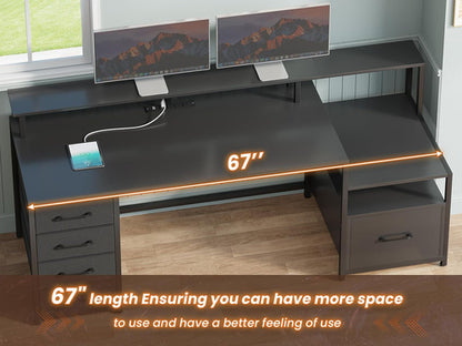 66 Inch Computer Desk 5 Drawers For Home Office Workspace