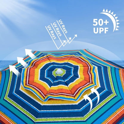 6.5Ft Durable Beach Umbrella With Sand Anchor UV Protected