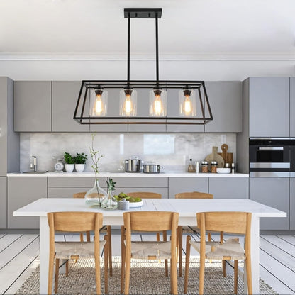 Black Farmhouse Linear Chandelier 4 Light For Dining Room