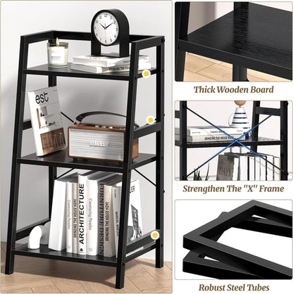 3 Tier Bookshelf Black Steel Frame For Living Room