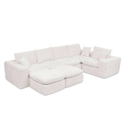 Modern Boucle L-Shaped Sectional Sofa with Two Moveable Ottomans,