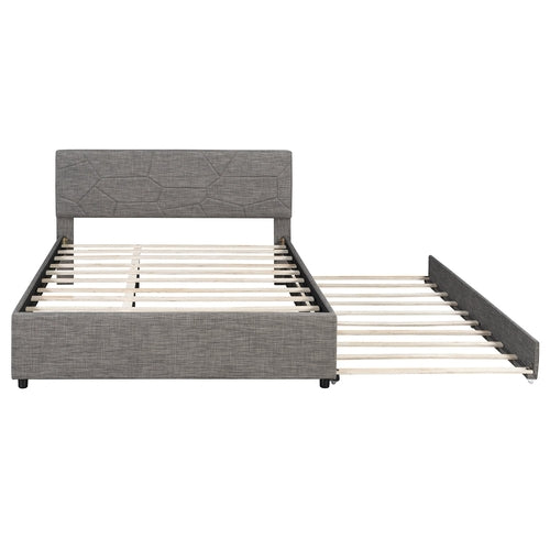 Queen Size Upholstered Platform Bed with Brick Pattern Headboard and