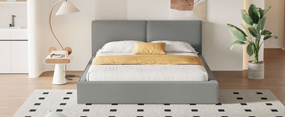 Queen Size Upholstered Platform Bed with Velvet Fabric, Grounded Bed
