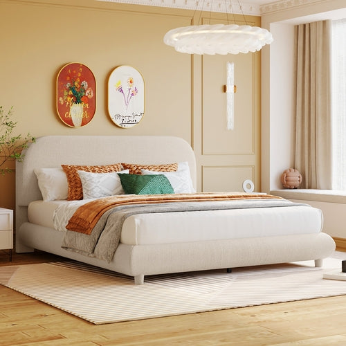 Teddy Fleece Upholstered Platform Bed with Thick Fabric, Solid Frame