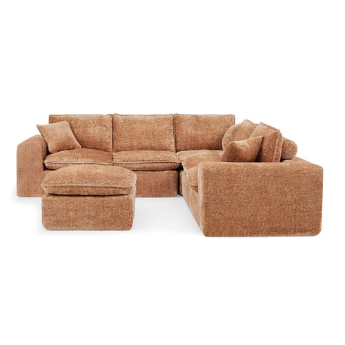 Modern Boucle L-Shaped Sectional Sofa with Two Moveable Ottomans,