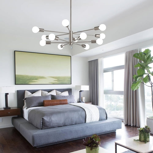 Sputnik 12 Light Brushed Nickel Chandelier For Dining Room