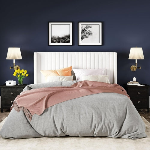 White Velvet Full Bed Frame Wingback, Easy Assembly.