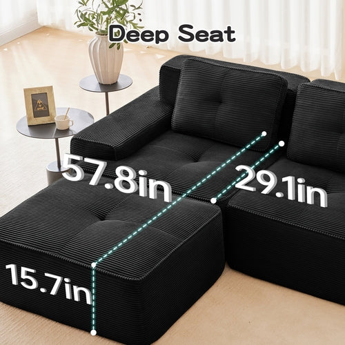 82 Modern L-Shaped Modular Sectional Sofa For Living Room, Corduroy