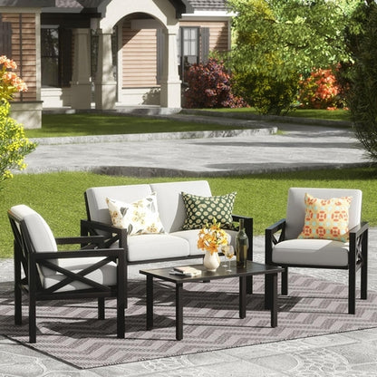 4 Piece Outdoor Metal Patio Set With 5.5 Inch Cushions And Coffee
