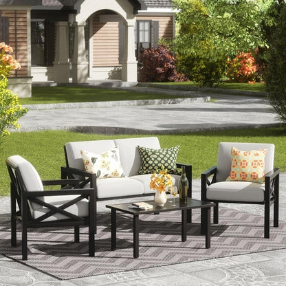 4 Piece Outdoor Metal Patio Set With 5.5 Inch Cushions And Coffee
