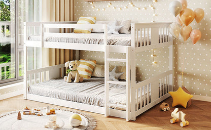 Full Over Full Bunk Bed with Ladder, White
