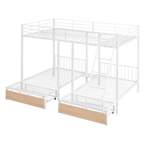 Full Over Twin & Twin Bunk Bed, Metal Triple Bunk Bed with Drawers and