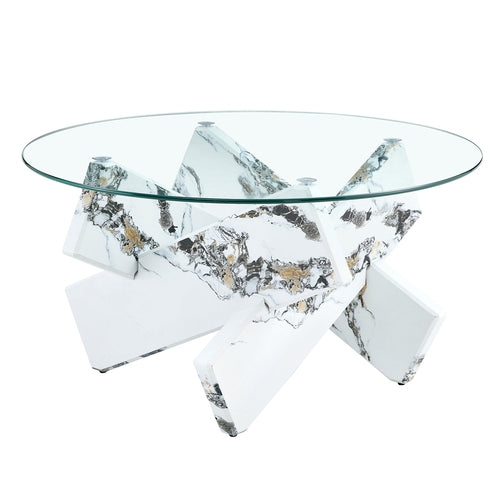 Modern Round Glass Coffee Table – 33.4" Tempered Glass Top with MDF