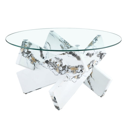 Modern Round Glass Coffee Table – 33.4" Tempered Glass Top with MDF