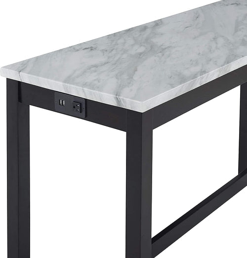 Blue Velvet Bar Table Set With 3 Stools Faux Marble Top