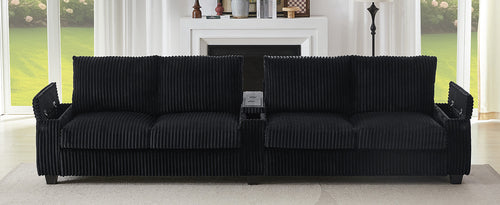 Modern 4-Seater Corduroy Sofa Couch with USB Ports, Hidden Storage and