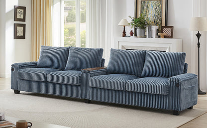 Modern 4-Seater Corduroy Sofa Couch with USB Ports, Hidden Storage and