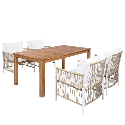 Patio 5pcs Wooden Dining Table Set, Outdoor 67''L Rectangular Table