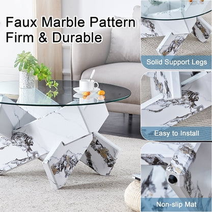 Modern Round Glass Coffee Table – 33.4" Tempered Glass Top with MDF