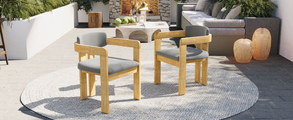 Set of 2 Outdoor Acacia Wood Dining Chairs with Cushions, Modern Solid