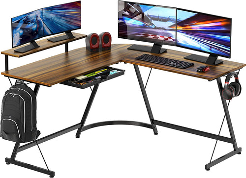 Vista L Shape Desk With Monitor Stand Walnut Finish
