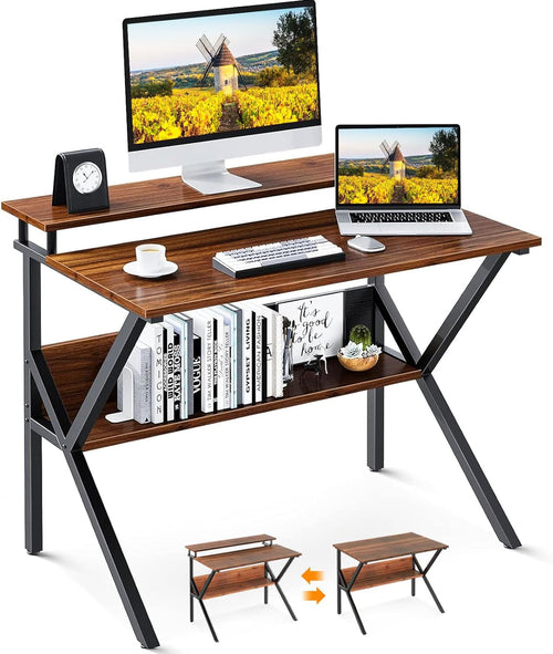 Espresso 27.5 Inch Compact Desk With Monitor Stand