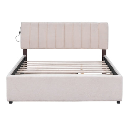 Teddy Fleece Queen Size Upholstered Platform Bed with Twin XL Trundle