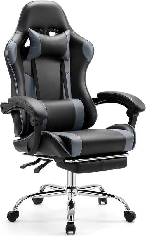 Ergonomic Gaming Chair With Footrest And Lumbar Grey