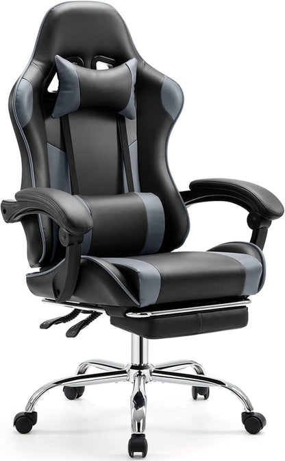 Ergonomic Gaming Chair With Footrest And Lumbar Grey