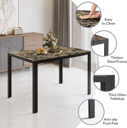 Glass Dining Table Set For 6 With PU Leather Chairs 7 Piece