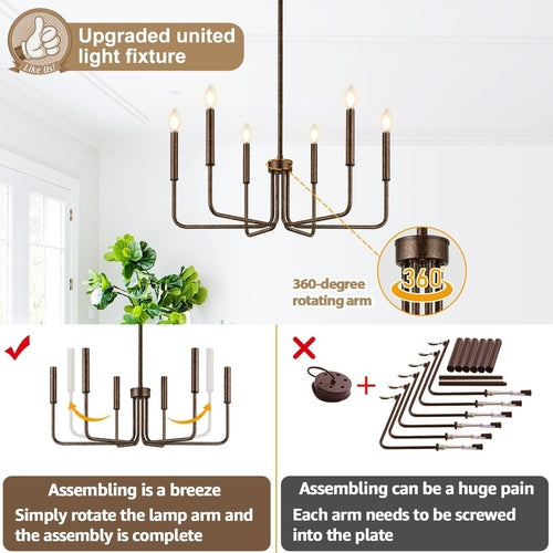 Rustic Black 6 Light Farmhouse Chandelier For Dining Room