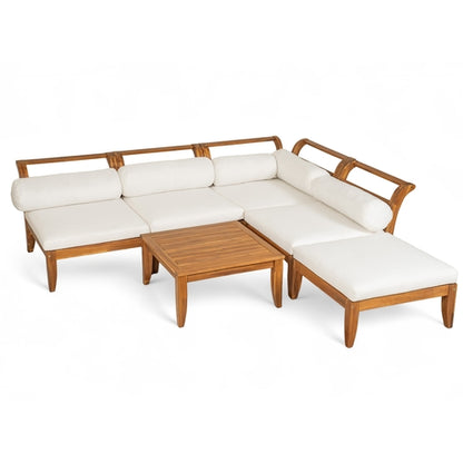 6 Piece Patio Sofa Set, Acacia Wood Outdoor Modular Sectional Garden