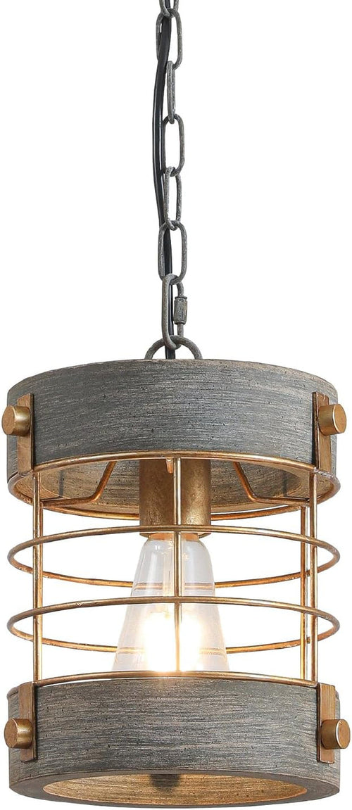 Rustic Farmhouse Pendant Light Adjustable Metal And Wood Blue Gray