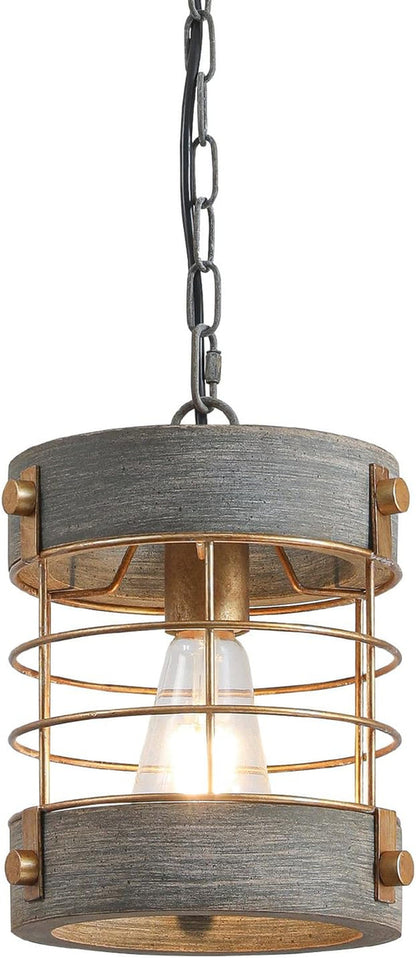 Rustic Farmhouse Pendant Light Adjustable Metal And Wood Blue Gray