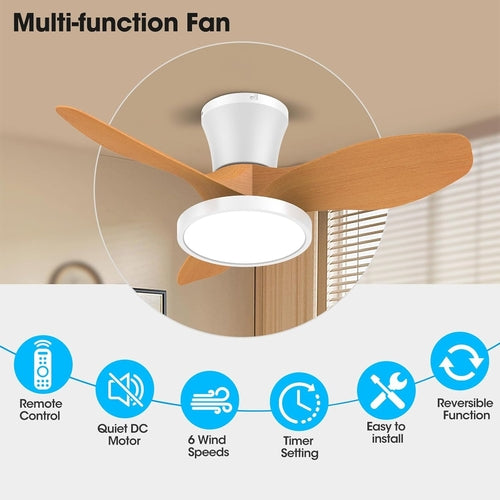 Quiet 32 Inch Ceiling Fan With LED Light Energy Efficient