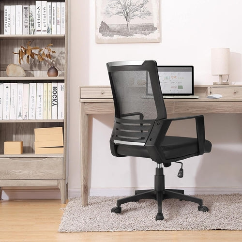 Ergonomic Office Chair Leather Seat Mesh Back Black With Lumbar