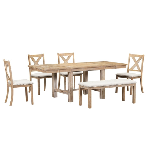 Farmhouse 82inch 6-Piece Extendable Dining Table with Footrest, 4