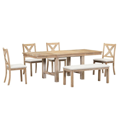 Farmhouse 82inch 6-Piece Extendable Dining Table with Footrest, 4